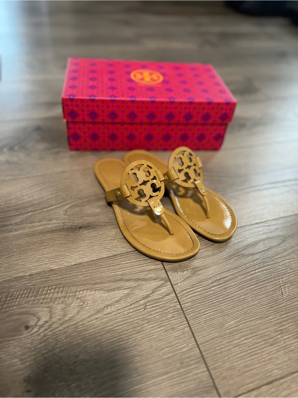Tory Burch Miller Patent Calf Leather Logo Sandals